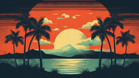 retro sunset vintage old organize for establishment shirt, Case, book cover and other Print on ask retro sunset vintage. Illustration, AI Generatedの素材