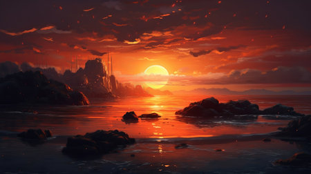 Marvelous dusk over the stream. Illustration, AI Generatedの素材