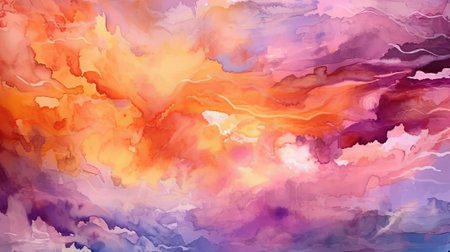 significant watercolor foundation sunset sky orange purple. Illustration, AI Generatedの素材