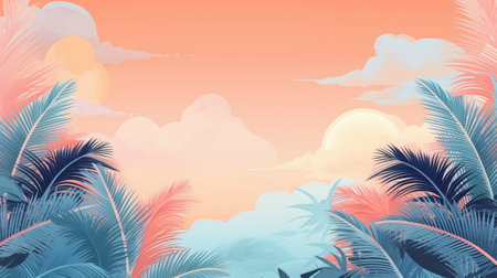 Summer tropical pastel foundation with palm. Illustration, AI Generatedの素材