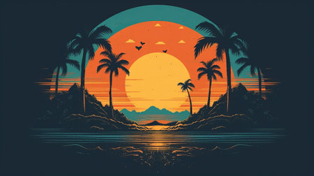 retro dusk vintage old-fashioned organize for establishment shirt, Case, book cover and other Print on ask retro sunset vintage. Illustration, AI Generatedの素材