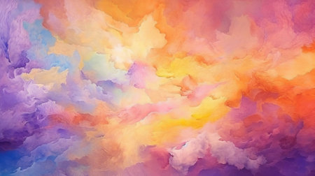 remarkable watercolor foundation nightfall sky orange purple. Illustration, AI Generatedの素材