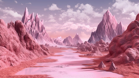 Pink Slants driving to Chilly Mountain. Illustration, AI Generatedの素材