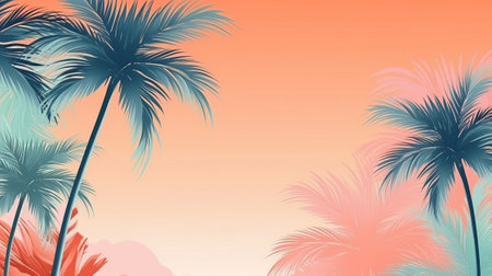 Summer tropical pastel establishment with palm. Illustration, AI Generatedの素材