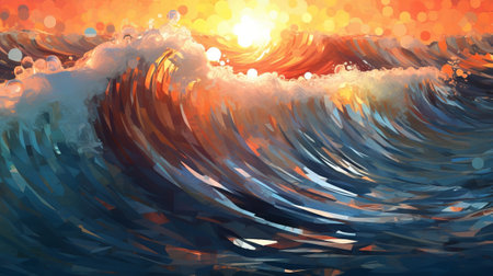 Brilliant Sea with Sun Reflections. Illustration, AI Generatedの素材