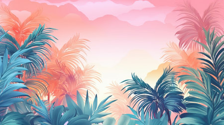 Summer tropical pastel establishment with palm. Illustration, AI Generatedの素材