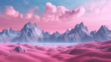 Pink Inclines driving to Chilly Mountain. Illustration, AI Generatedの素材