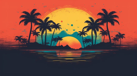 retro sunset vintage old-fashioned organize for foundation shirt, Case, book cover and other Print on inquire retro dusk vintage. Illustration, AI Generatedの素材