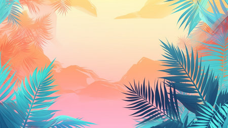 Summer tropical pastel establishment with palm. Illustration, AI Generatedの素材