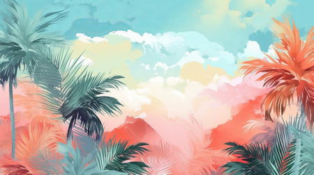 Summer tropical pastel foundation with palm. Illustration, AI Generatedの素材
