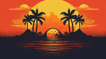 retro dusk vintage old-fashioned organize for establishment shirt, Case, book cover and other Print on ask retro sunset vintage. Illustration, AI Generatedの素材