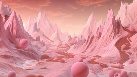 Pink Slants driving to Chilly Mountain. Illustration, AI Generatedの素材