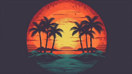 retro sunset vintage old-fashioned organize for foundation shirt, Case, book cover and other Print on inquire retro nightfall vintage. Illustration, AI Generatedの素材