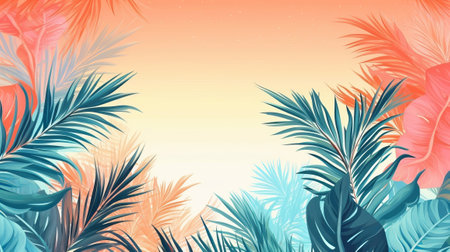 Summer tropical pastel foundation with palm. Illustration, AI Generatedの素材
