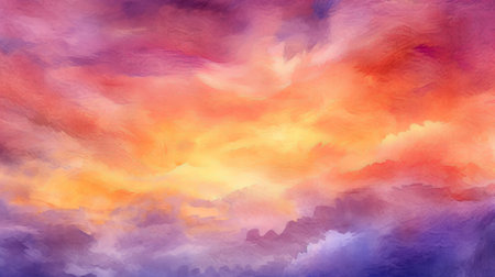 to begin with watercolor establishment nightfall sky orange purple. Illustration, AI Generatedの素材