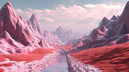 Pink Slants driving to Chilly Mountain. Illustration, AI Generatedの素材