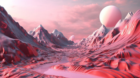 Pink Inclines driving to Chilly Mountain. Illustration, AI Generatedの素材