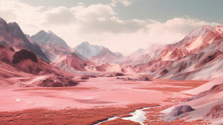 Pink Inclines driving to Chilly Mountain. Illustration, AI Generatedの素材