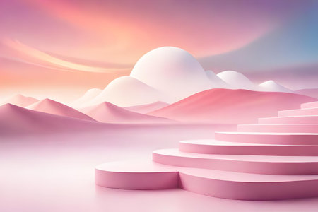 ?Establishment pink rendering with organize and unessential cloud white scene. Creative resource, AI Generatedの素材