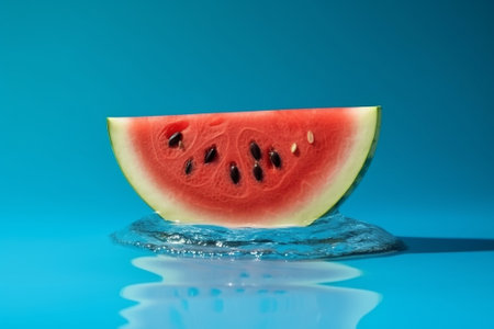 Softening watermelon cut on blue foundation with space for substance. Creative resource, AI Generatedの素材