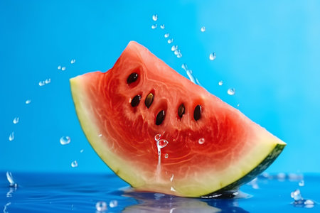 Softening watermelon cut on blue foundation with space for substance. Creative resource, AI Generatedの素材