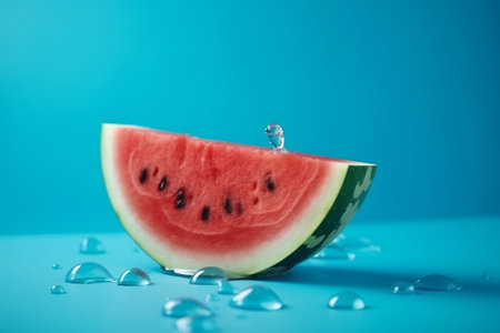 Softening watermelon cut on blue foundation with space for substance. Creative resource, AI Generatedの素材