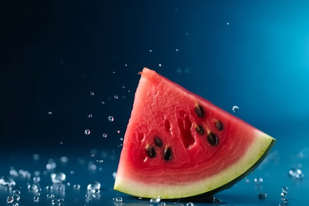 Softening watermelon cut on blue establishment with space for substance. Creative resource, AI Generatedの素材