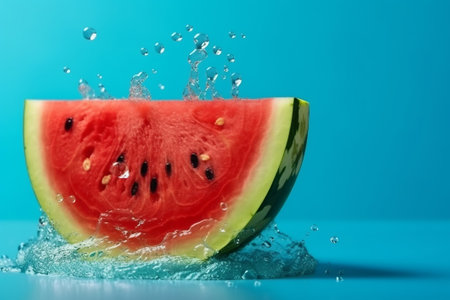 Softening watermelon cut on blue establishment with space for substance. Creative resource, AI Generatedの素材