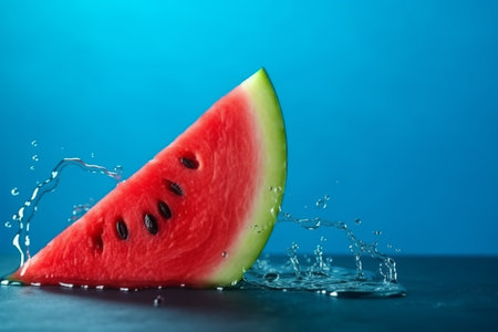 Softening watermelon cut on blue establishment with space for substance. Creative resource, AI Generatedの素材