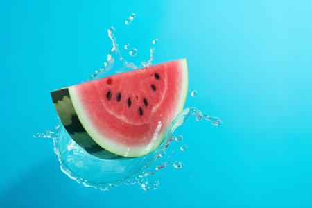 Softening watermelon cut on blue establishment with space for substance. Creative resource, AI Generatedの素材