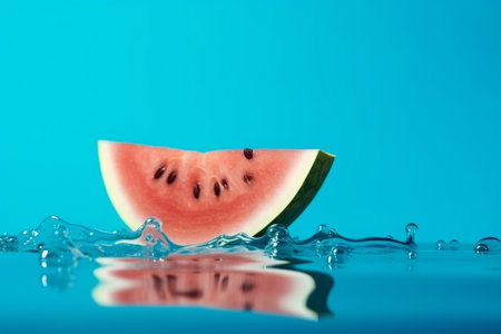 Softening watermelon cut on blue foundation with space for substance. Creative resource, AI Generatedの素材