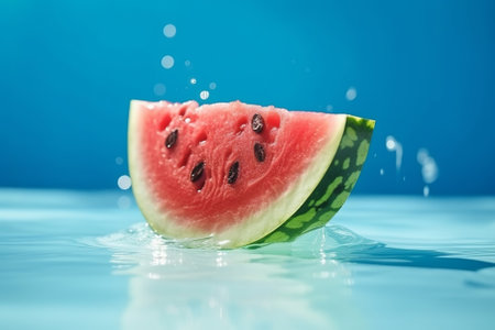 Melting watermelon cut on blue sky set with out outdistance for casebook. Creative resource, AI Generatedの素材