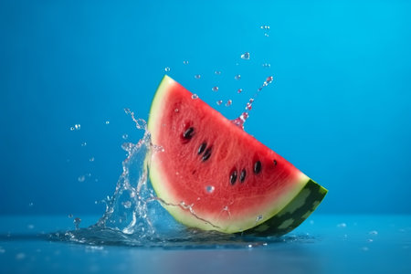 Softening watermelon cut on blue foundation with space for substance. Creative resource, AI Generatedの素材