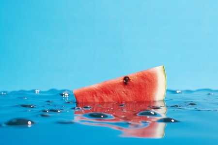 Softening watermelon cut on blue foundation with space for substance. Creative resource, AI Generatedの素材