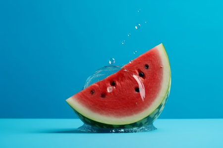 Softening watermelon cut on blue foundation with space for substance. Creative resource, AI Generatedの素材