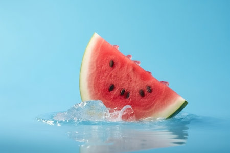 Softening watermelon cut on blue establishment with space for substance. Creative resource, AI Generatedの素材