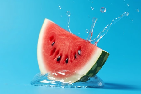 Softening watermelon cut on blue establishment with space for substance. Creative resource, AI Generatedの素材