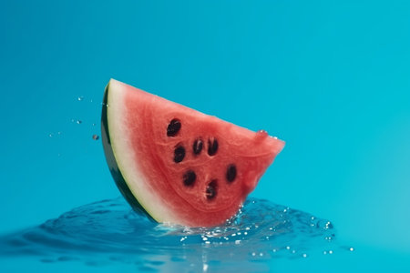 Softening watermelon cut on blue foundation with space for substance. Creative resource, AI Generatedの素材