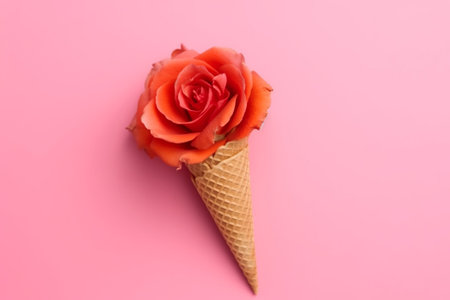 hesitate cone with red rose bloom , on tapdance backdrop. Creative resource, AI Generatedの素材