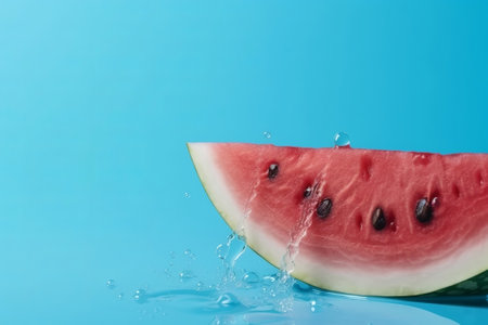 Softening watermelon cut on blue foundation with space for substance. Creative resource, AI Generatedの素材
