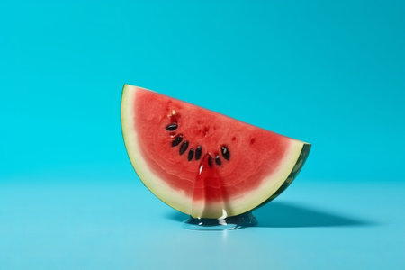 Softening watermelon cut on blue foundation with space for substance. Creative resource, AI Generatedの素材