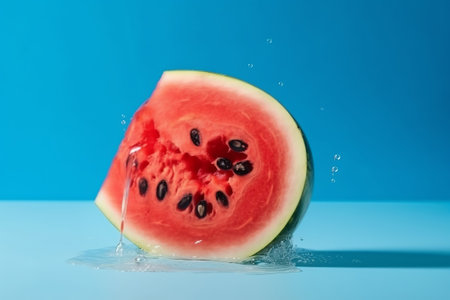 Melting watermelon cut on blue set with out outdistance for casebook. Creative resource, AI Generatedの素材