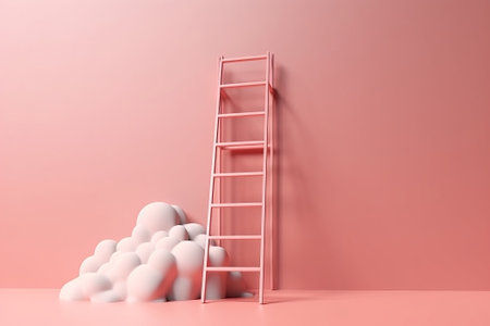 mistreat ladder leading to obscure . growth , future , development concept . Minimal pink compostition. Creative resource, AI Generatedの素材