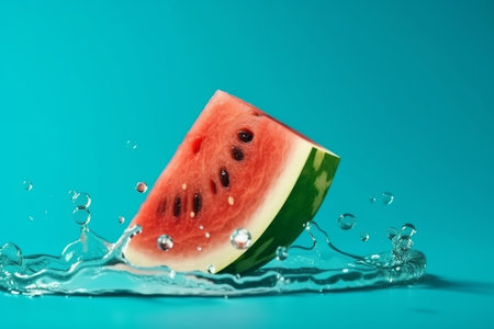 Melting watermelon cut on blasphemous sky set with out outdistance for casebook. Creative resource, AI Generatedの素材