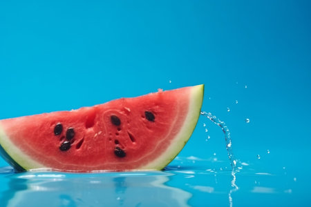 Softening watermelon cut on blue foundation with space for substance. Creative resource, AI Generatedの素材