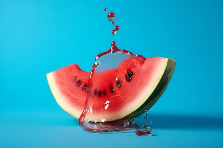 Softening watermelon cut on blue establishment with space for substance. Creative resource, AI Generatedの素材