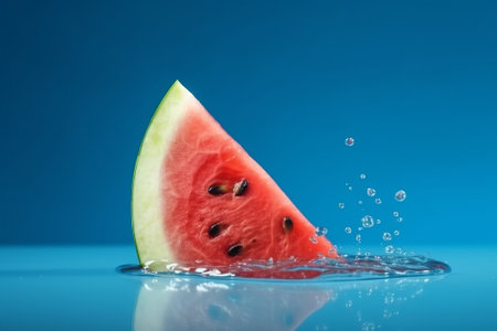 Softening watermelon cut on blue establishment with space for substance. Creative resource, AI Generatedの素材