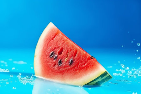 Softening watermelon cut on blue foundation with space for substance. Creative resource, AI Generatedの素材