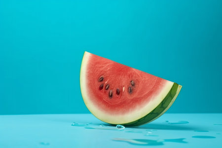 Softening watermelon cut on blue establishment with space for substance. Creative resource, AI Generatedの素材