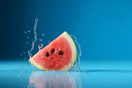 Softening watermelon cut on blue foundation with space for substance. Creative resource, AI Generatedの素材
